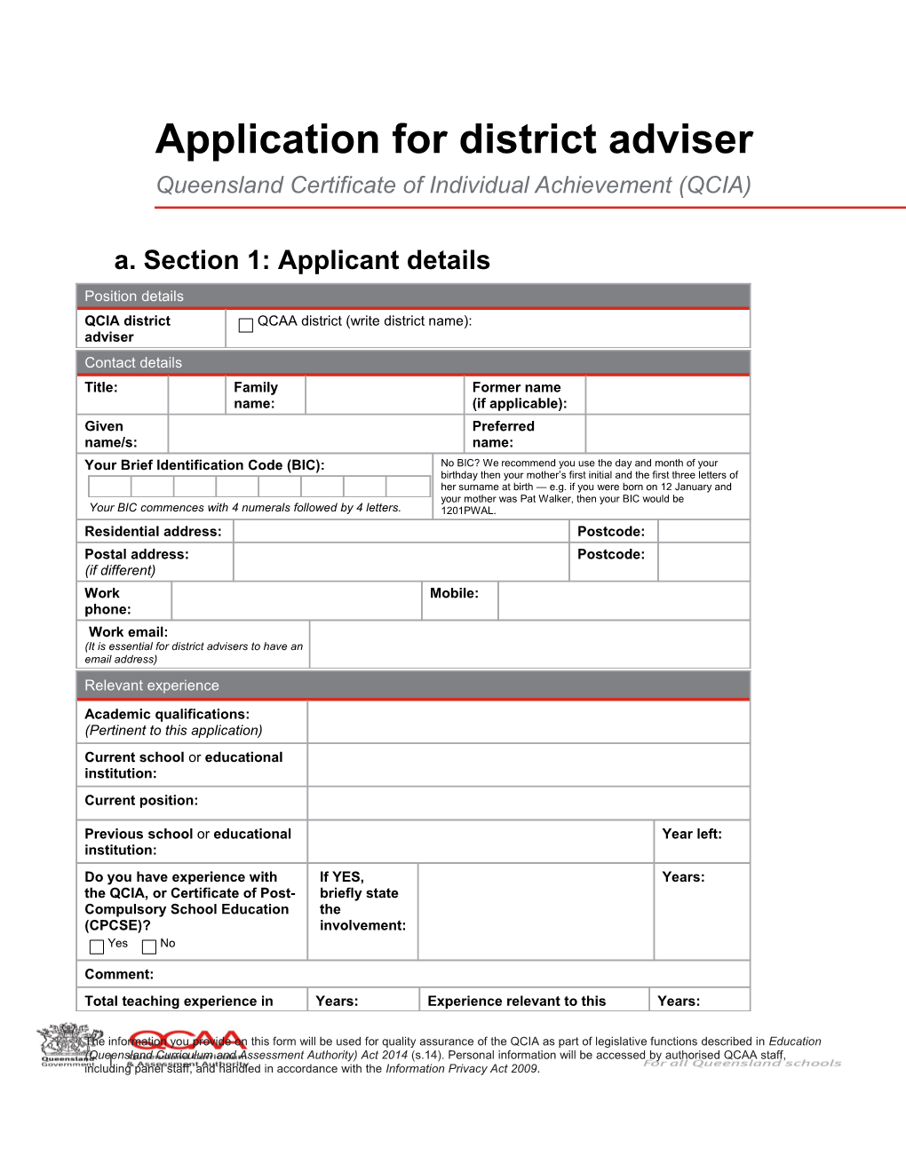 Application for District Adviser