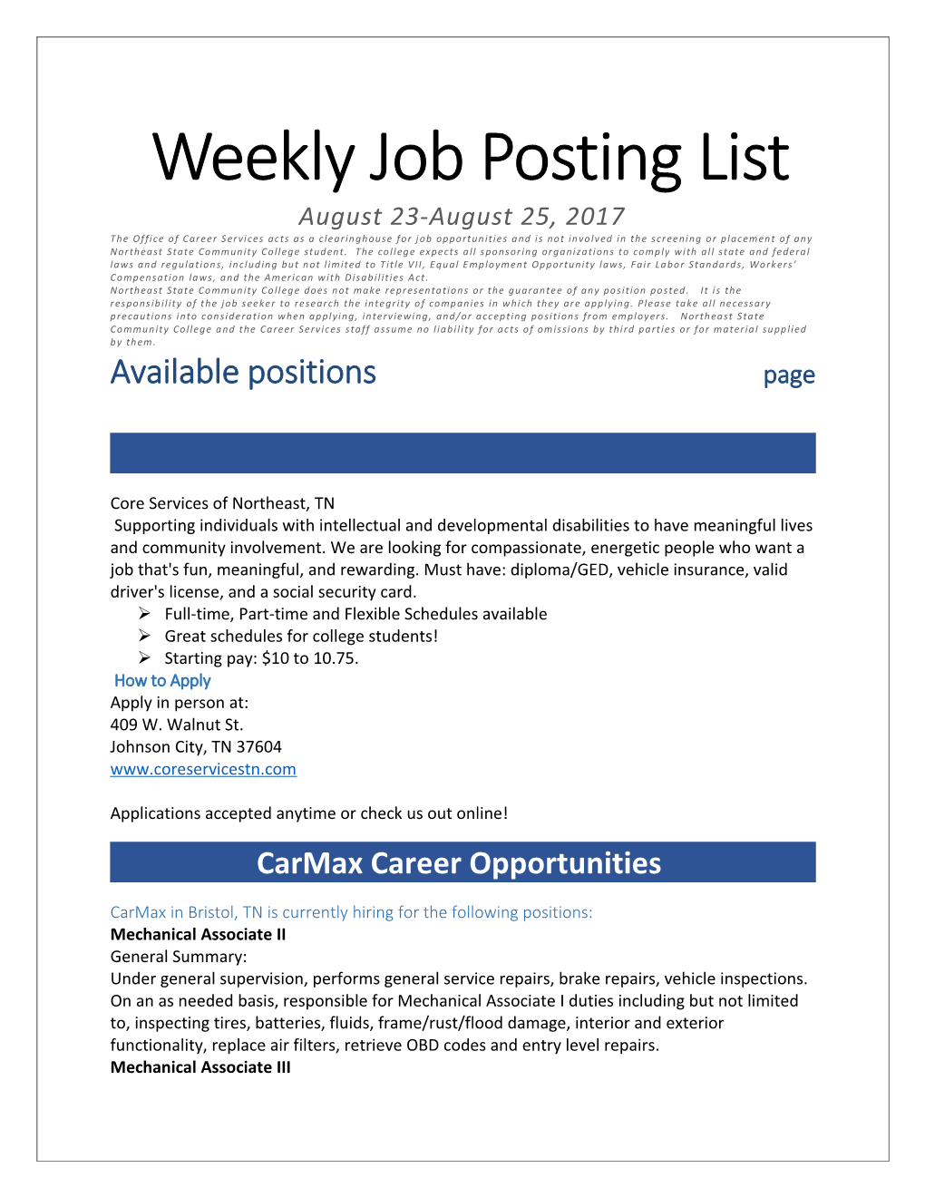 Weekly Job Posting List