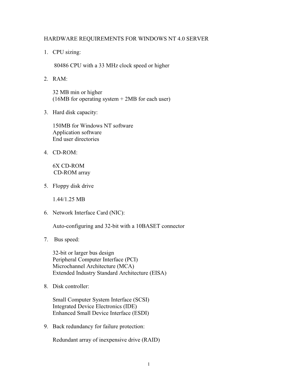 Minimum Hardware Requirement for Nt Server