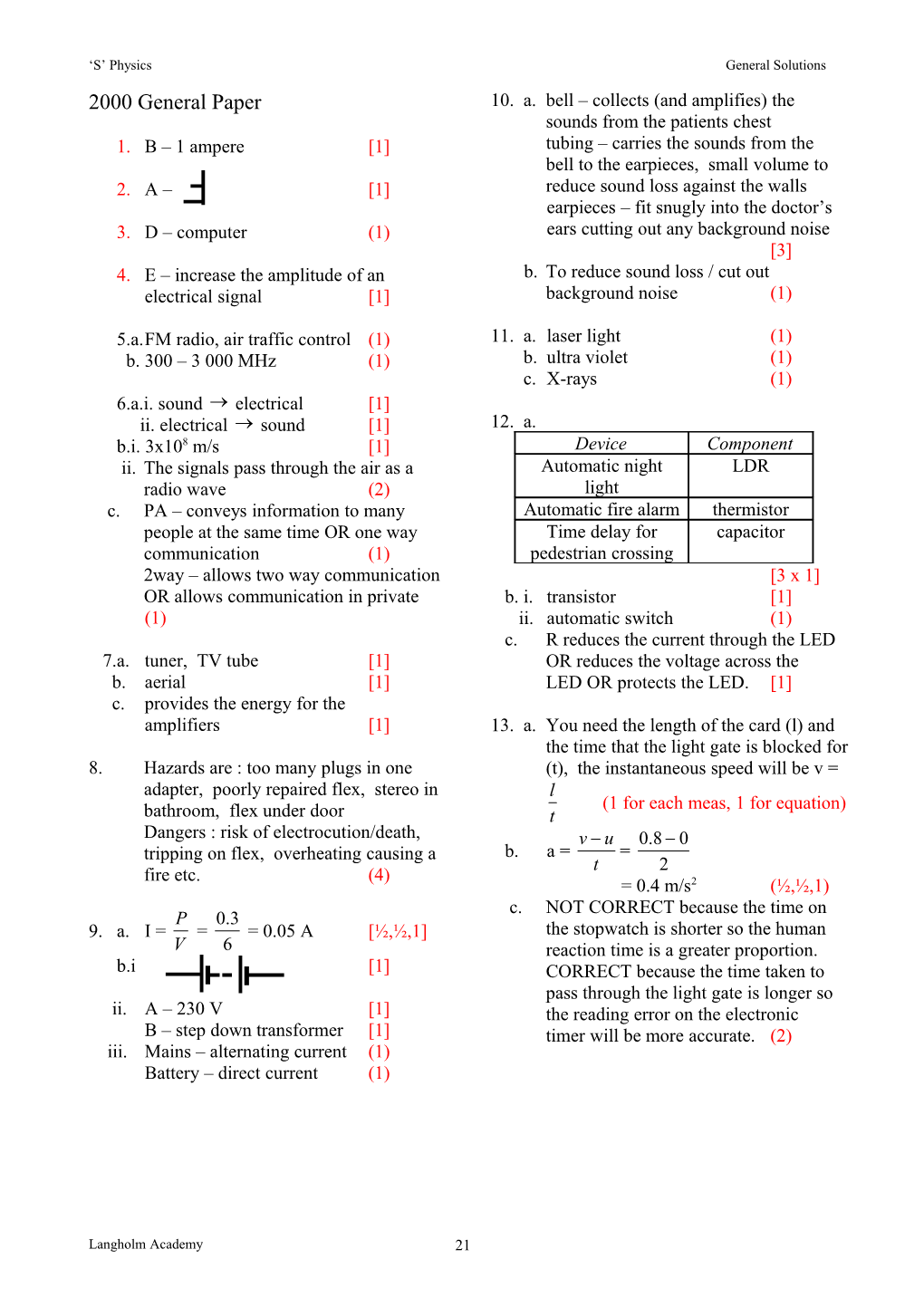 S Physics General Solutions