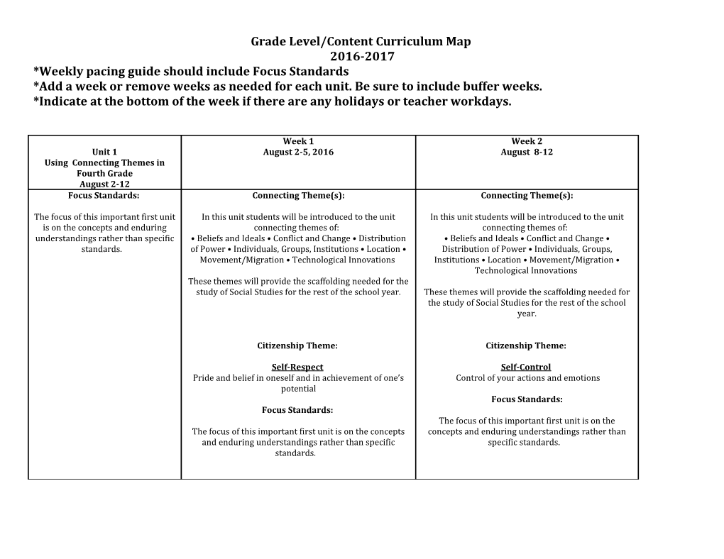 *Weekly Pacing Guide Should Include Focus Standards