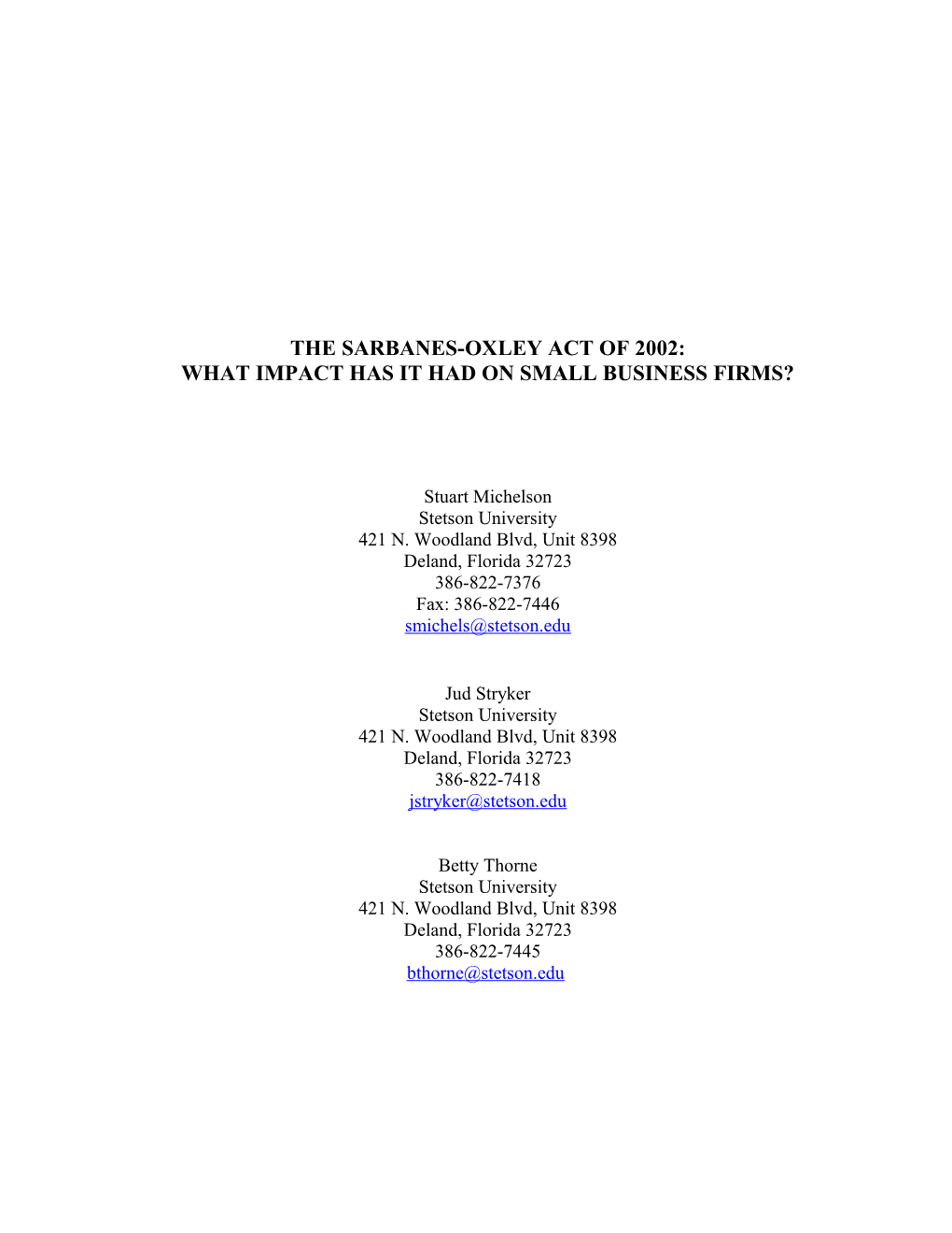 The Impact of Sarbanes-Oxley Act of 2002