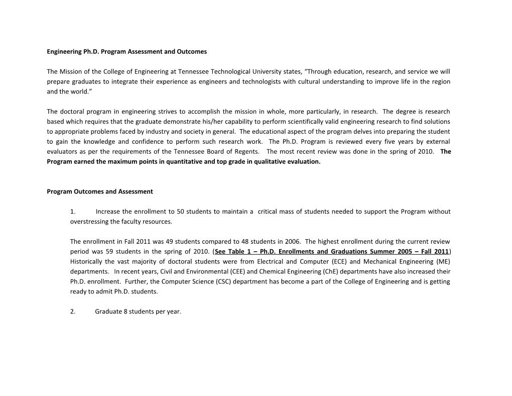 Engineering Ph.D. Program Assessment and Outcomes