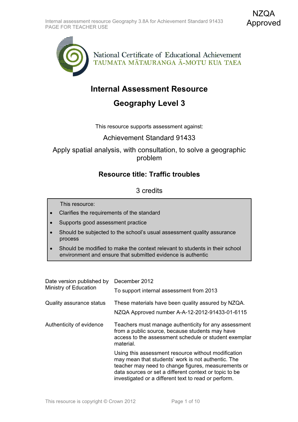 Level 3 Geography Internal Assessment Resource