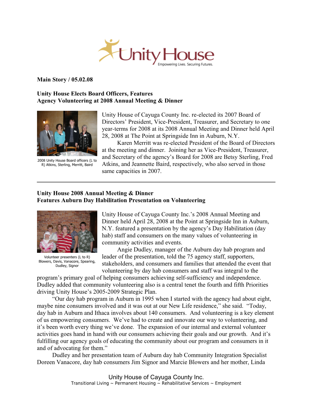 Unity House Elects Board Officers, Features