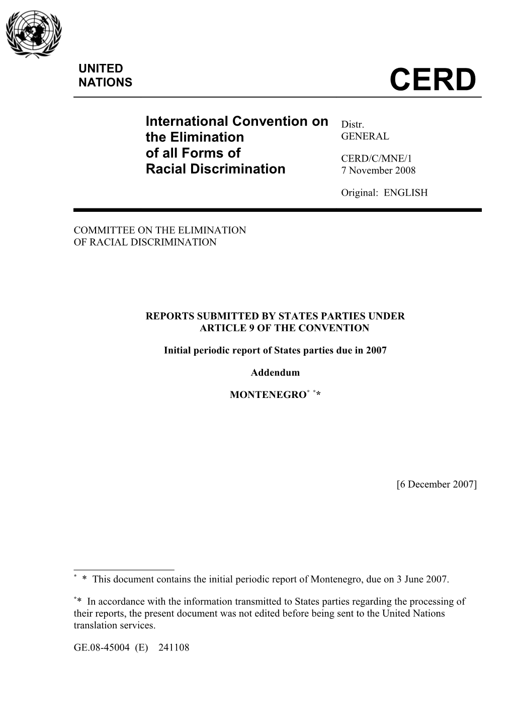 Reports Submitted by States Parties Underarticle 9Of the Convention