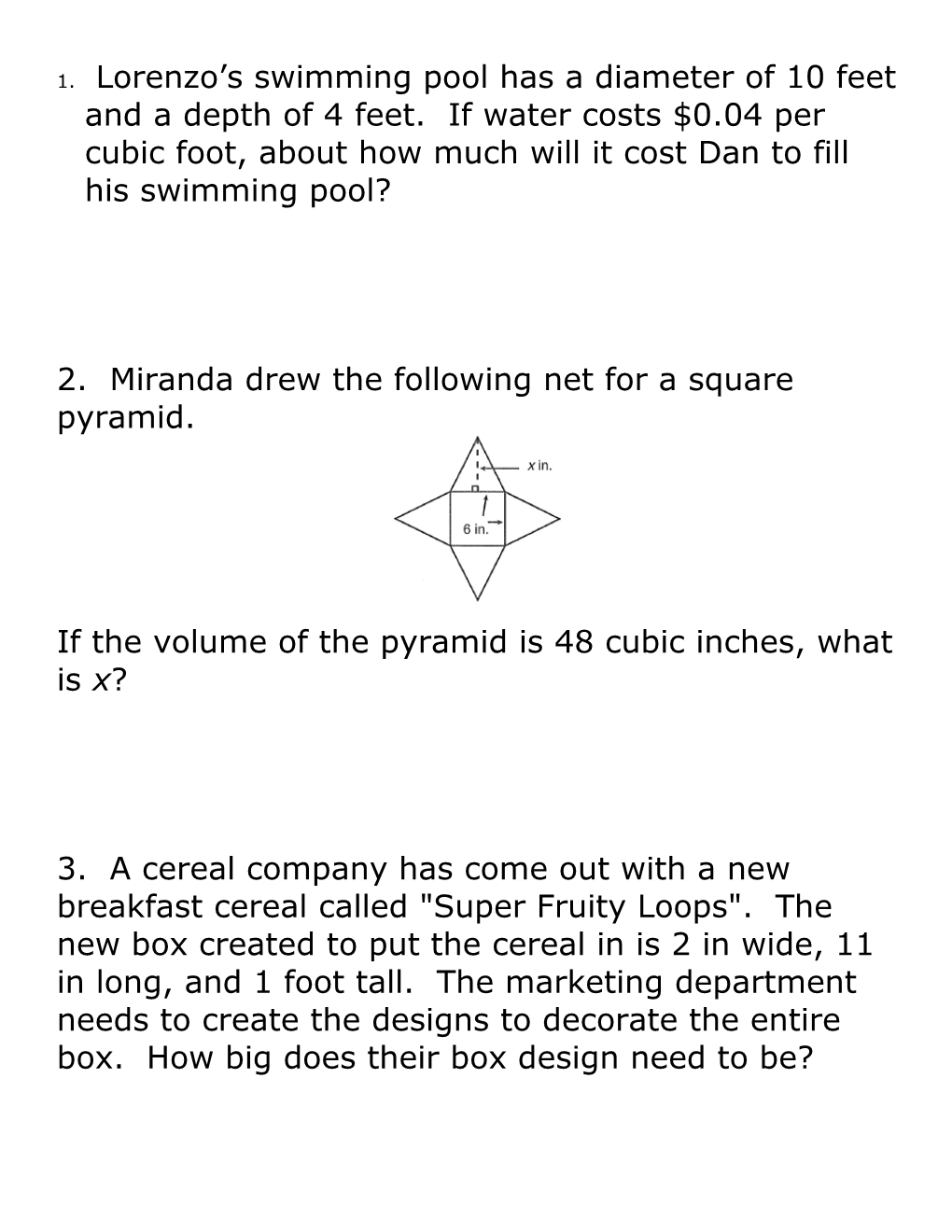 2. Miranda Drew the Following Net for a Square Pyramid