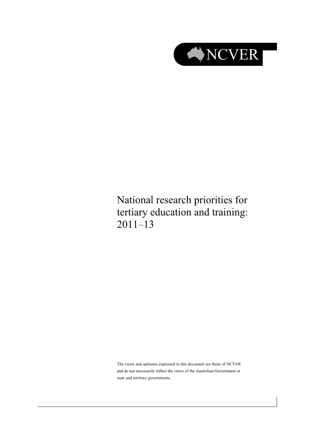 National VET Research Priorities: 2010 and Beyond