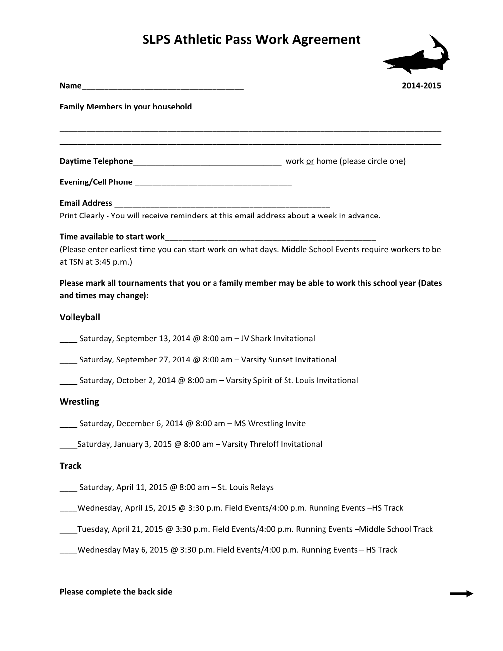 SLPS Athletic Pass Work Agreement
