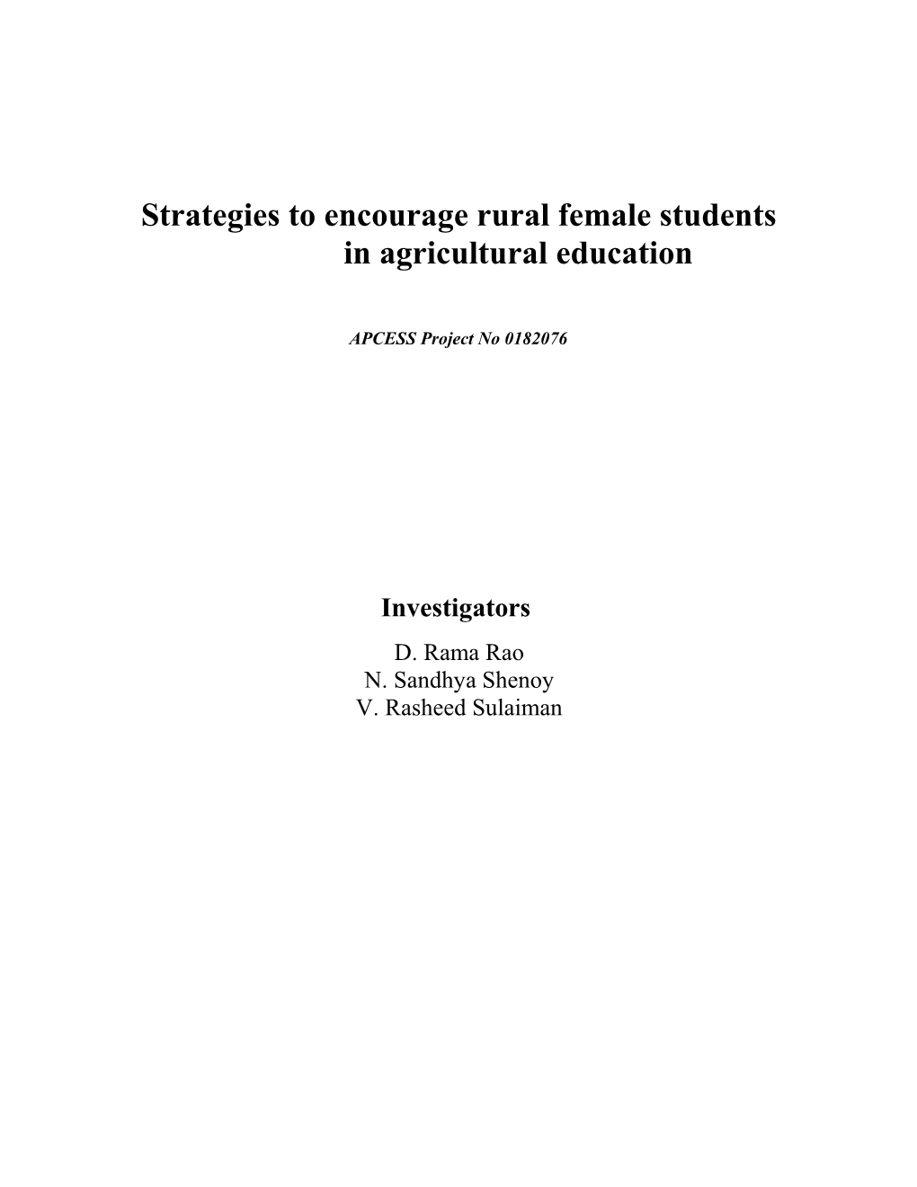 Strategies to Encourage Rural Female Students in the Agriculture Education Agricultural