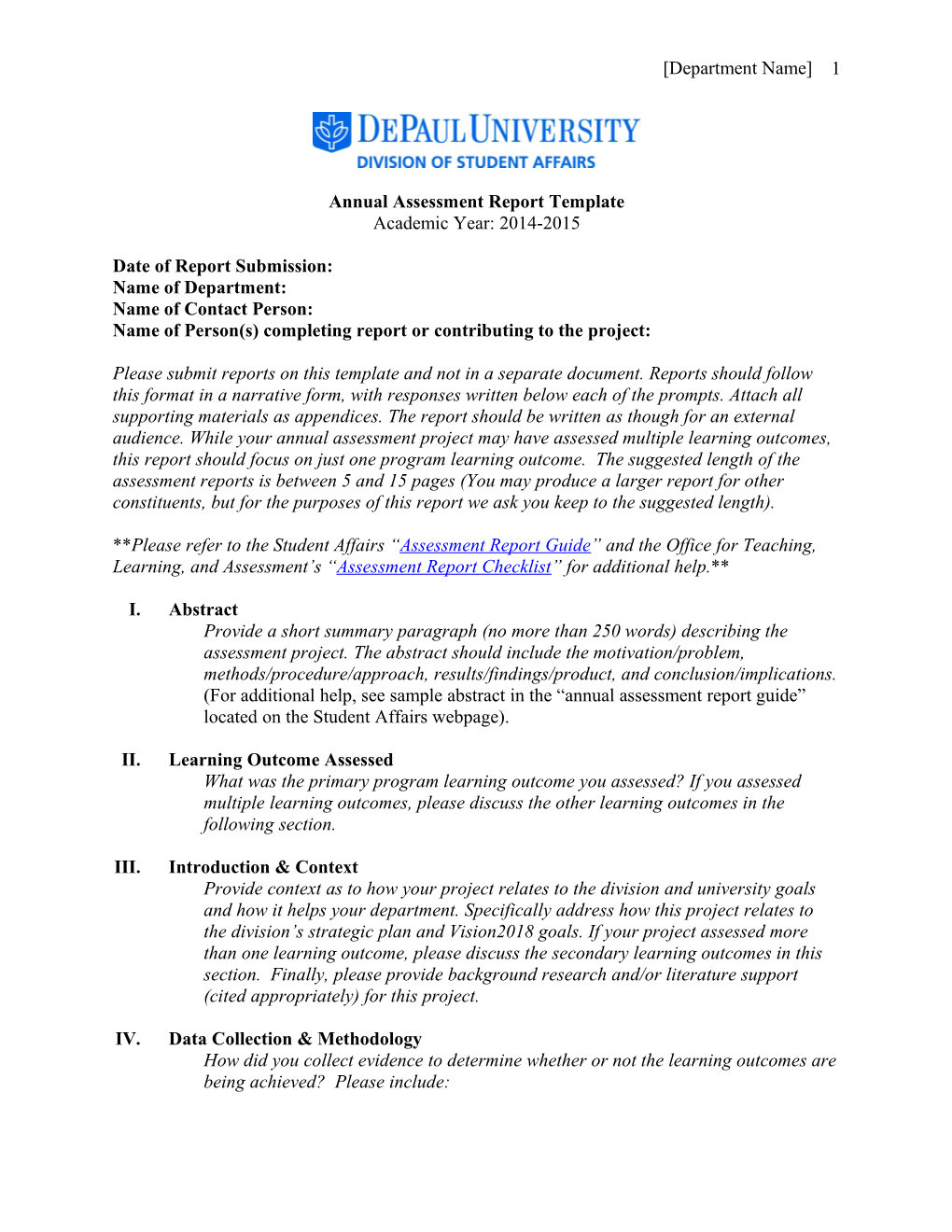 Annual Assessment Report Template