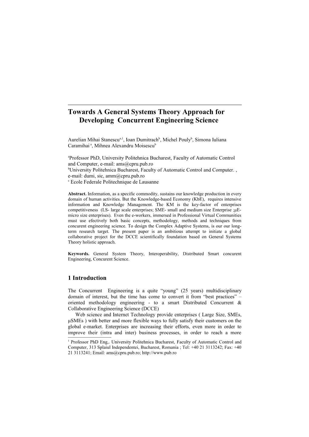 Towards a General Systems Theory Approach to Develop the Concurrent 1