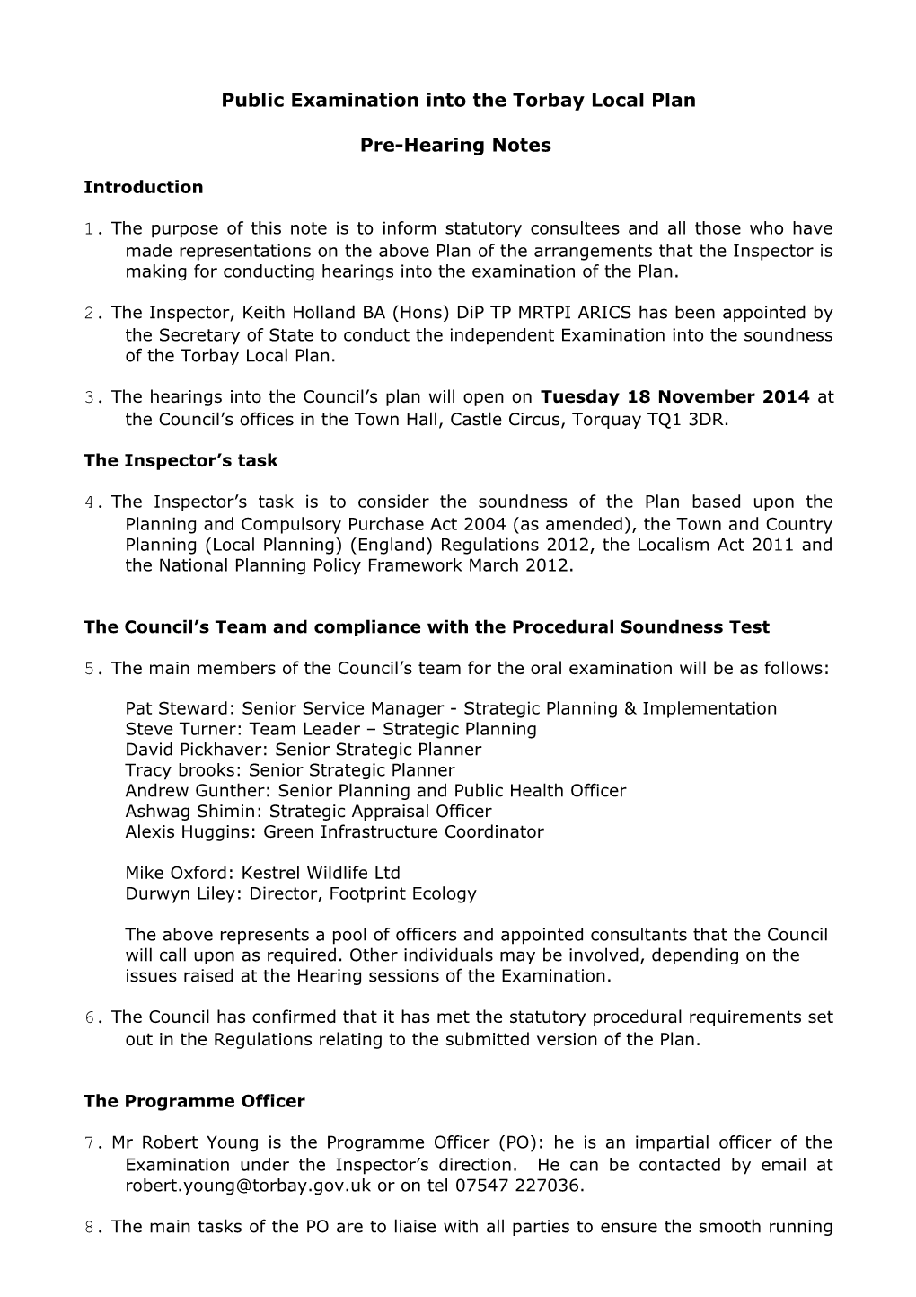 Public Examination Into the South Hams District Council S Development Policies Development