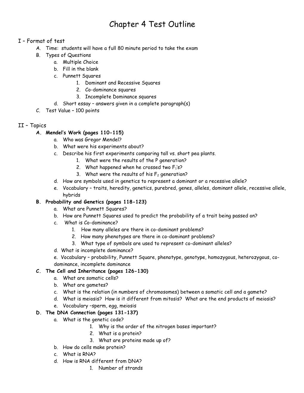 Chapter 3 Test Outline