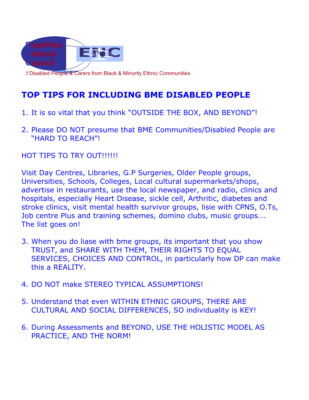 Top Tips for Including Bme Disabled People