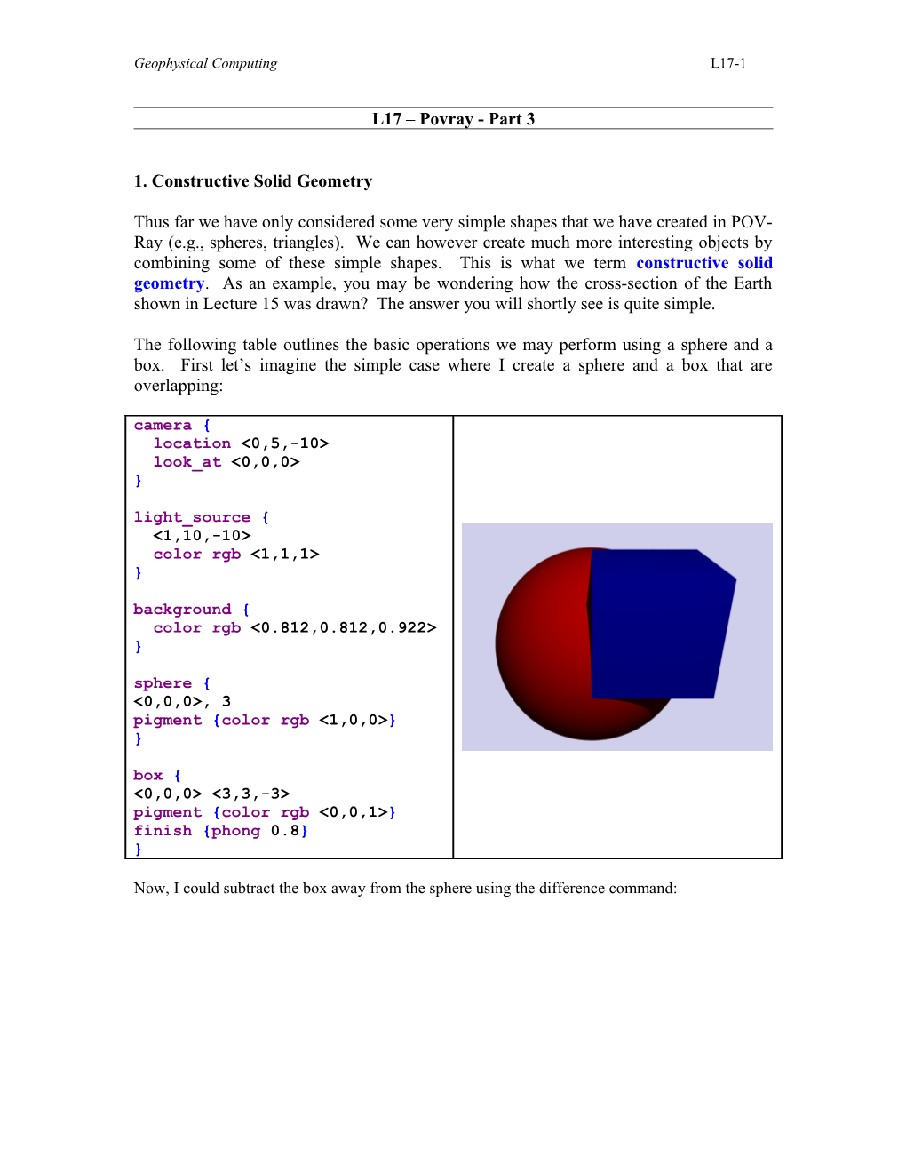 1. Constructive Solid Geometry