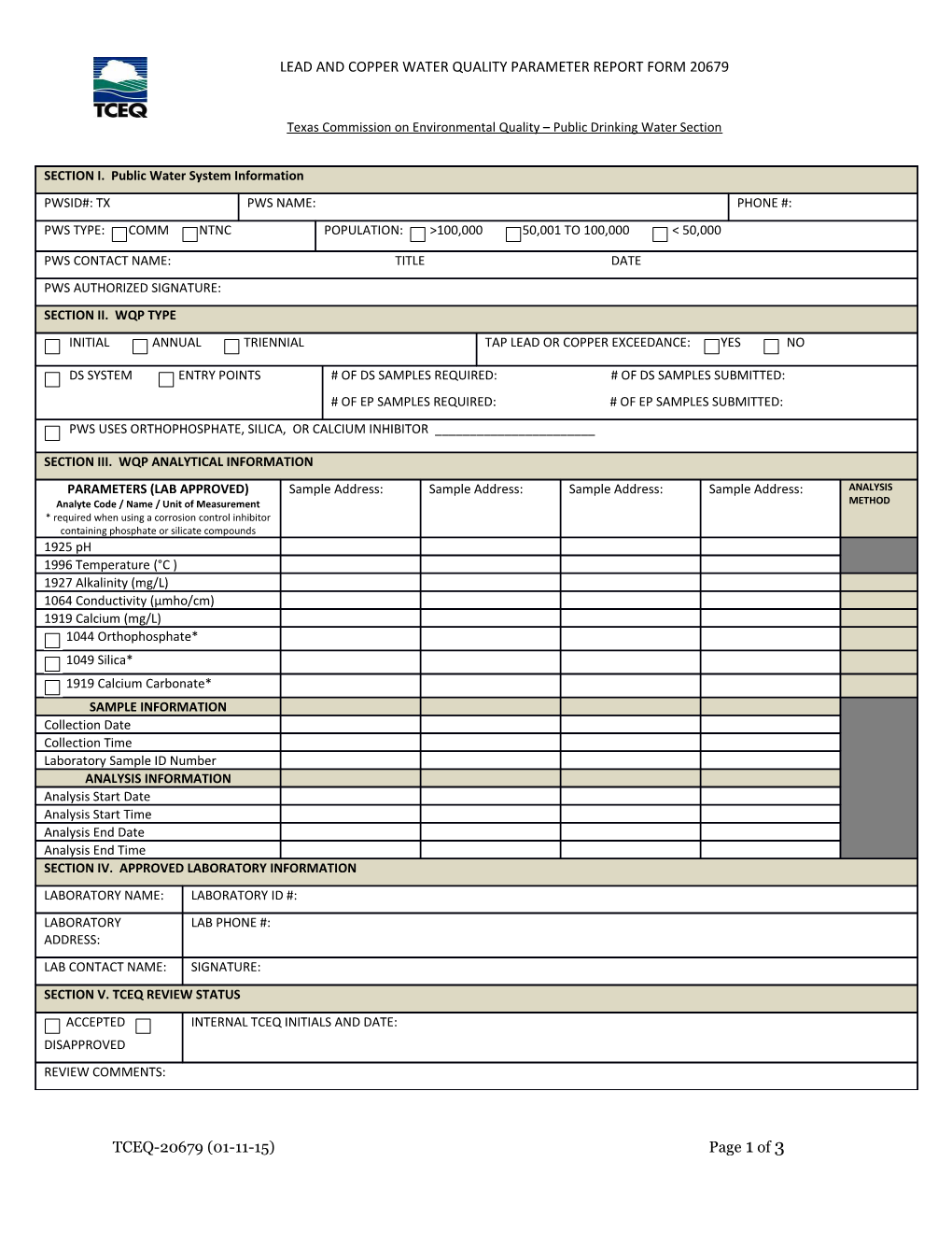 Texas Commission on Environmental Quality Public Drinking Water Section