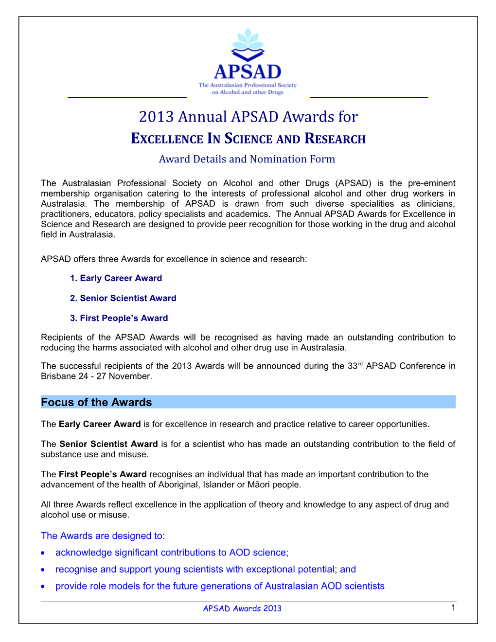 2013 Annual APSAD Awards For