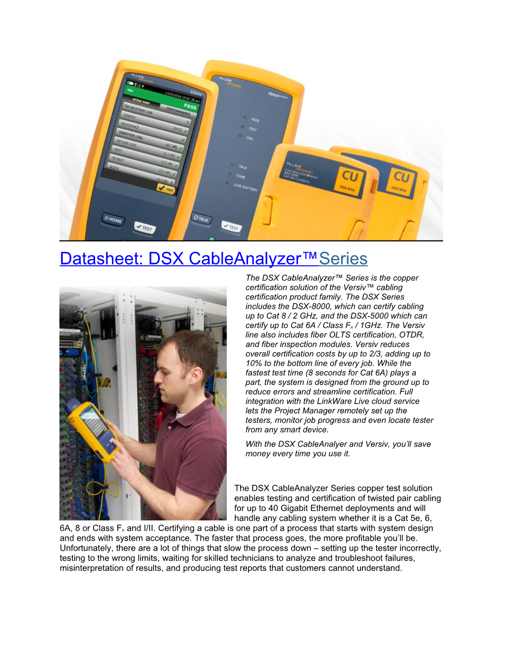 Datasheet: DSX Cableanalyzer Series