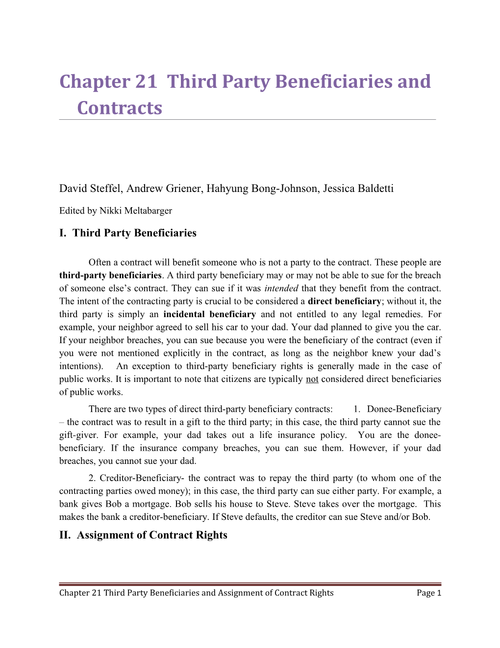 Chapter 21 Third Party Beneficiariesand Contracts