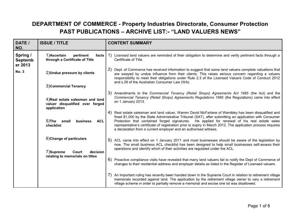 DEPARTMENT of COMMERCE - Property Industries Directorate, Consumer Protection