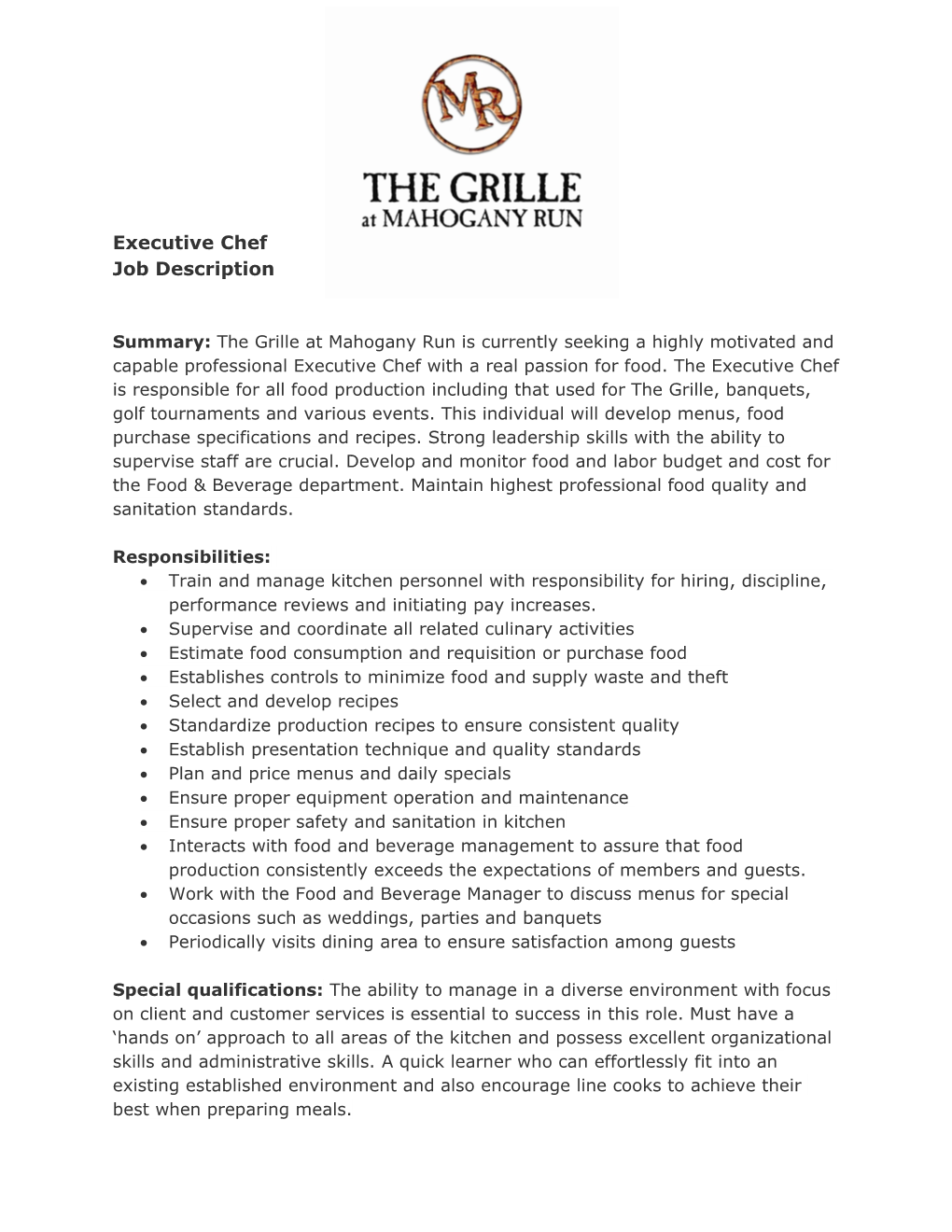 Executive Chef