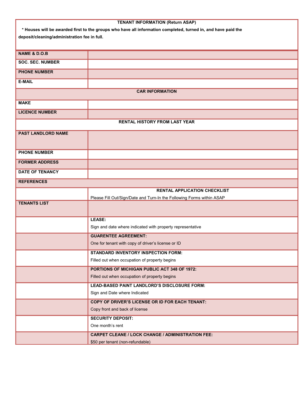 Standard Inventory Inspection Form