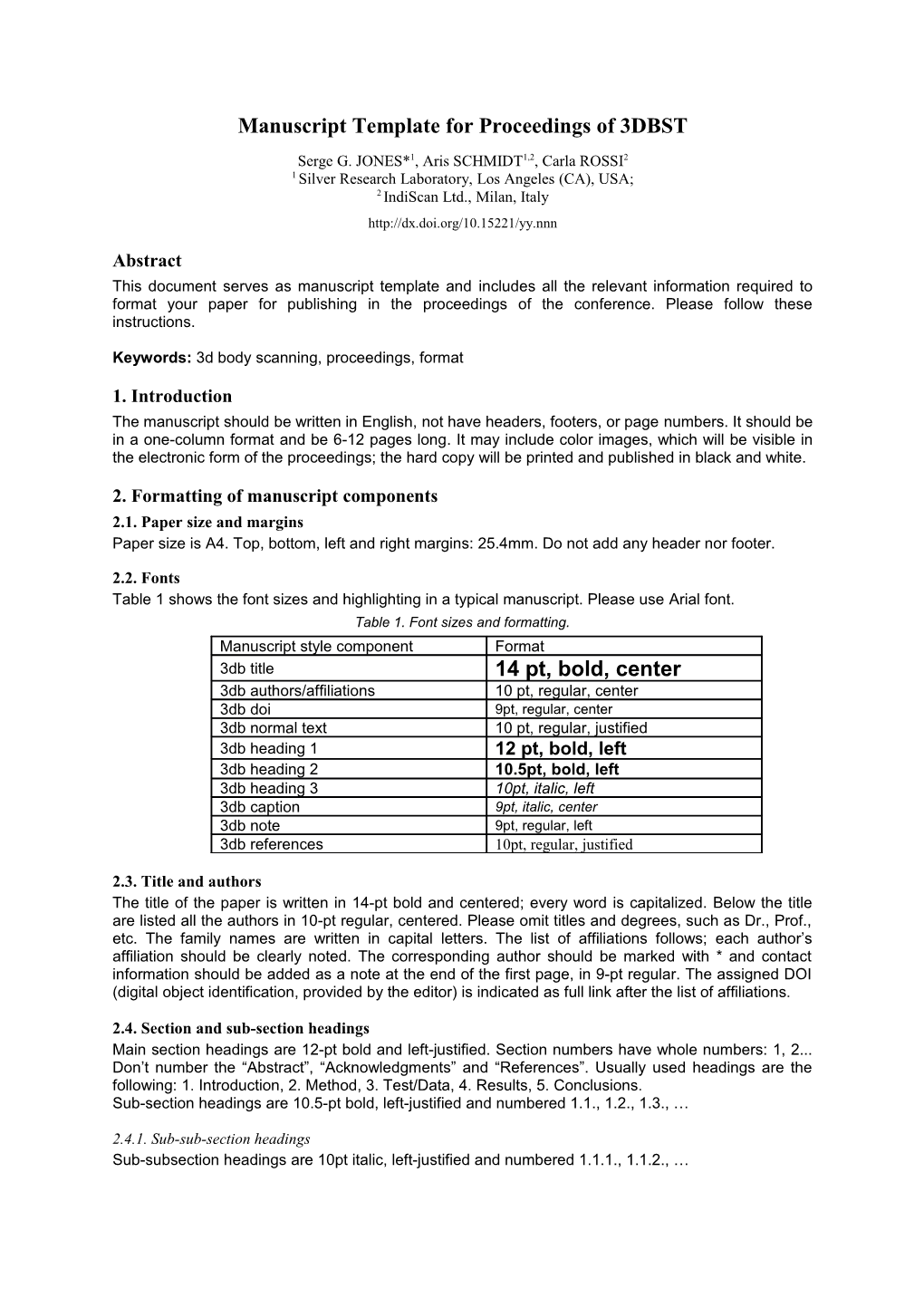 Manuscript Template for Proceedings of 3DBST