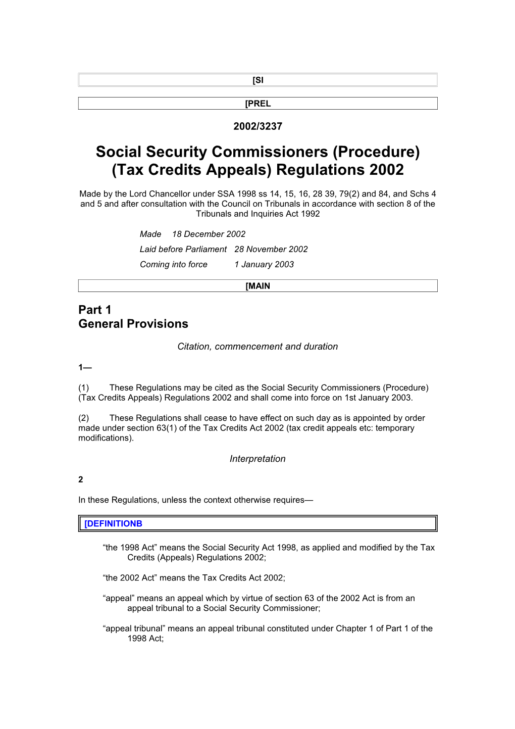 Social Security Commissioners (Procedure) (Tax Credits Appeals) Regulations 2002