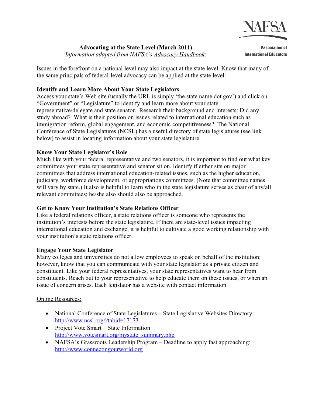 State Legislative Session Timeframes for 2011