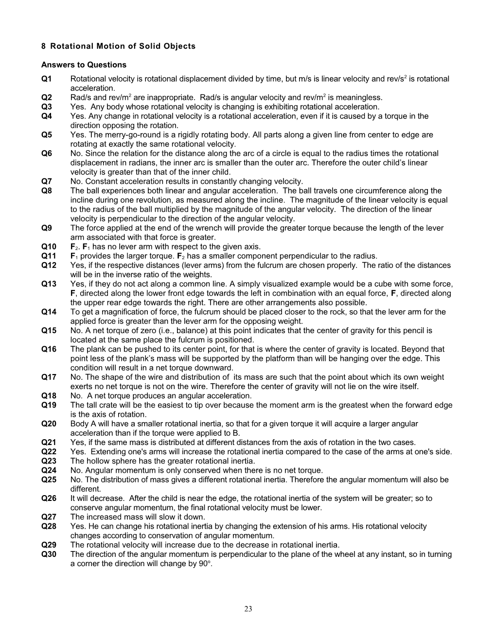 8 Rotational Motion of Solid Objects