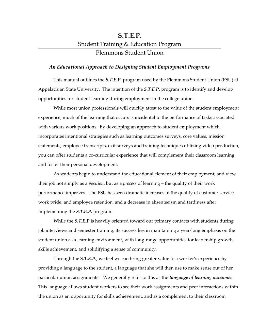 Student Training & Education Program