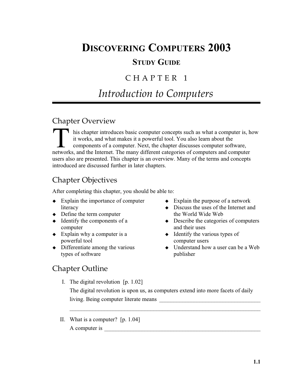 Discovering Computers 2003 Study Guide