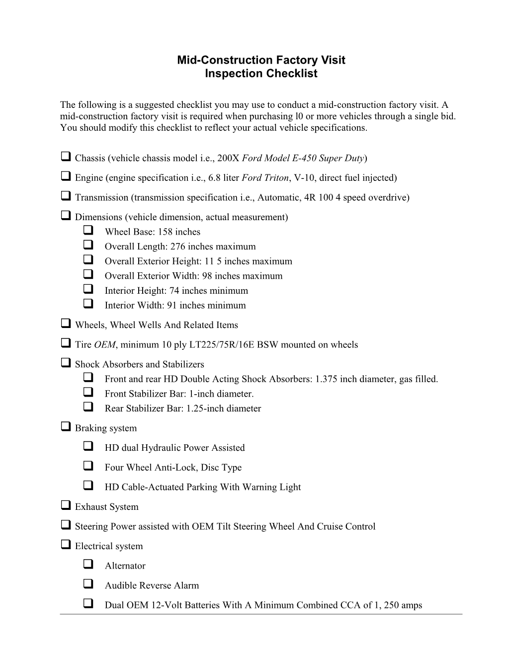 Factory Visit Checklist