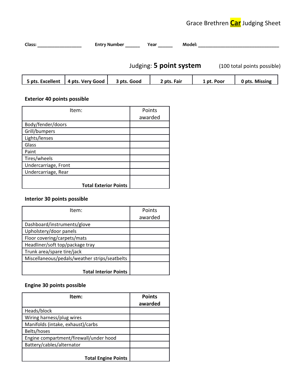 Grace Brethren Carjudging Sheet