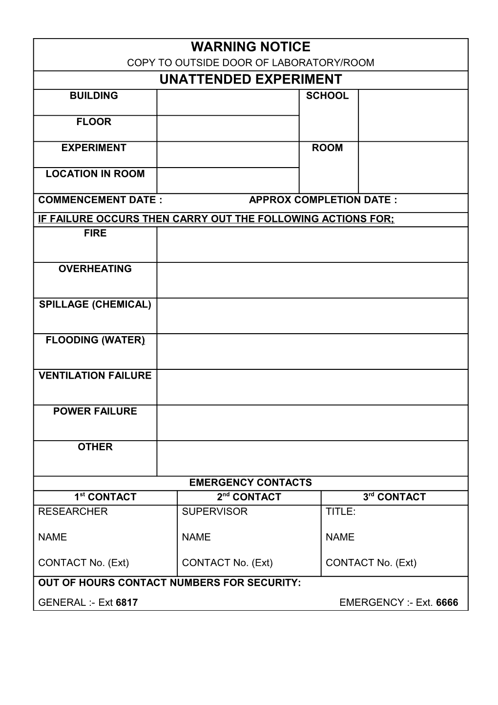 Unattended Experiment Form Completion Procedure