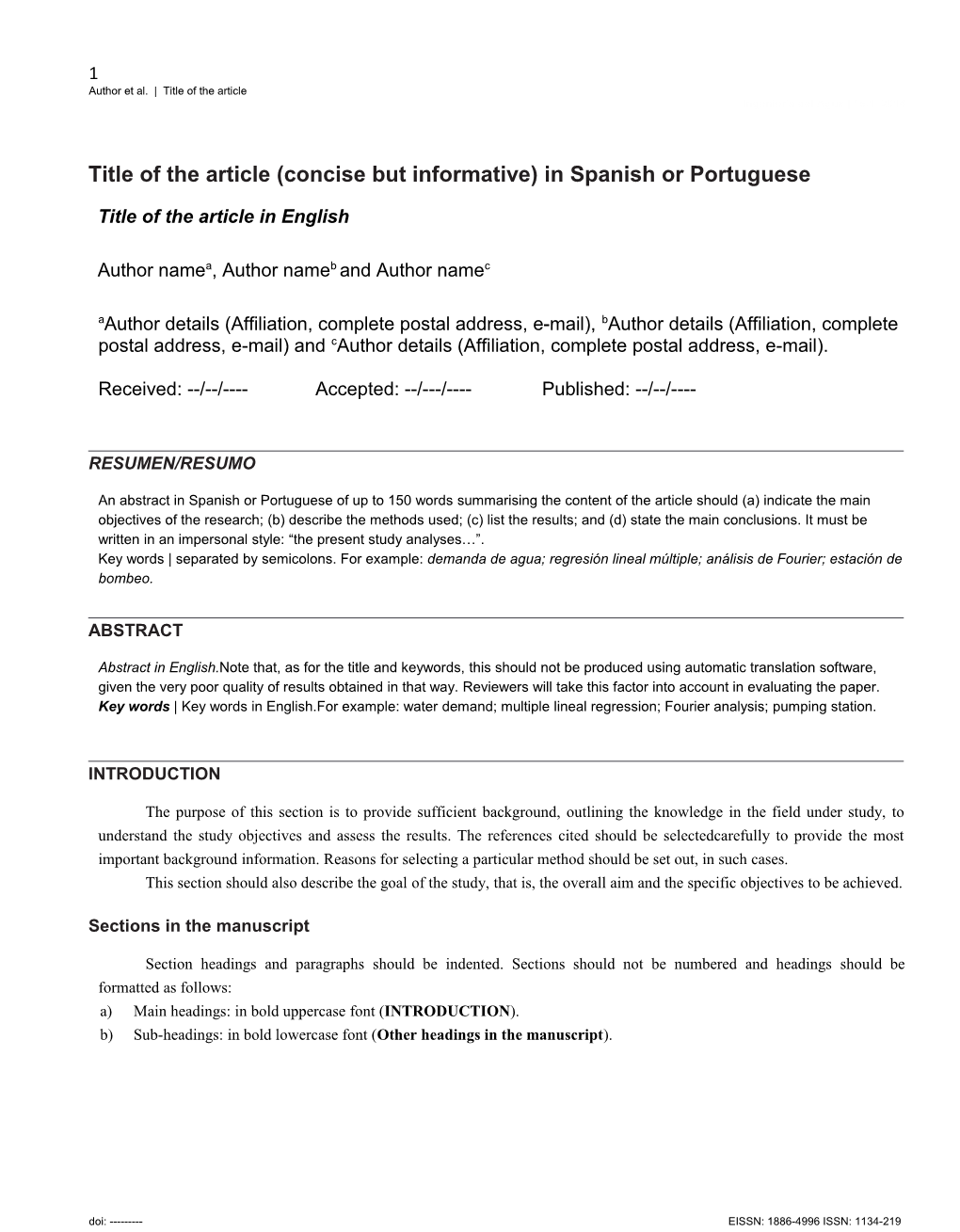 Title of the Article (Concise Butinformative) in Spanish Or Portuguese