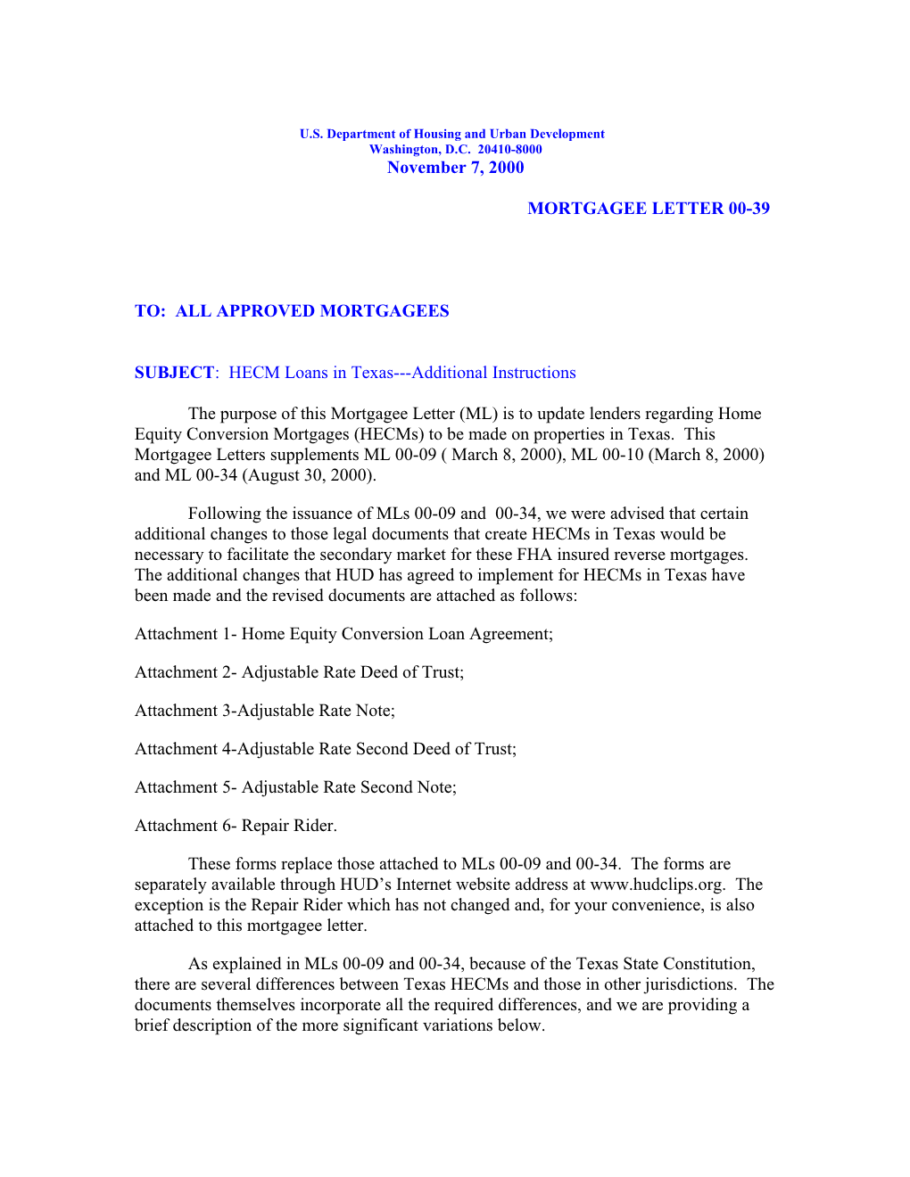 Mortgagee Letter on Hecm S in Texas