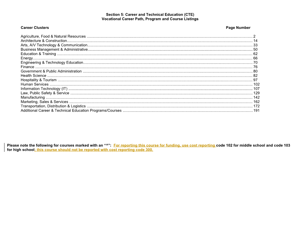 Section 5: Career and Technical Education (CTE)