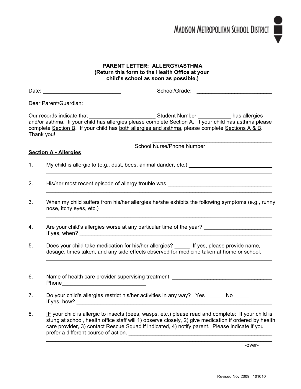 (Return This Form to the Health Office at Your