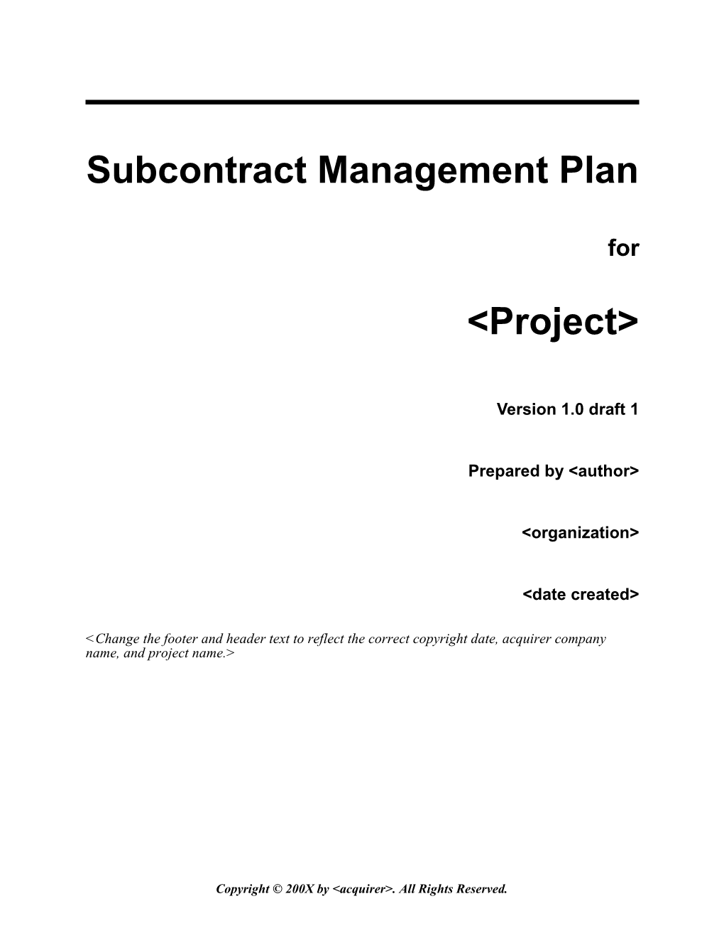 Subcontract Management Plan Template