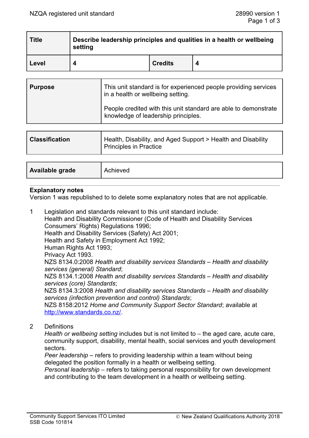 28990 Describe Leadership Principles and Qualities in a Health Or Wellbeing Setting