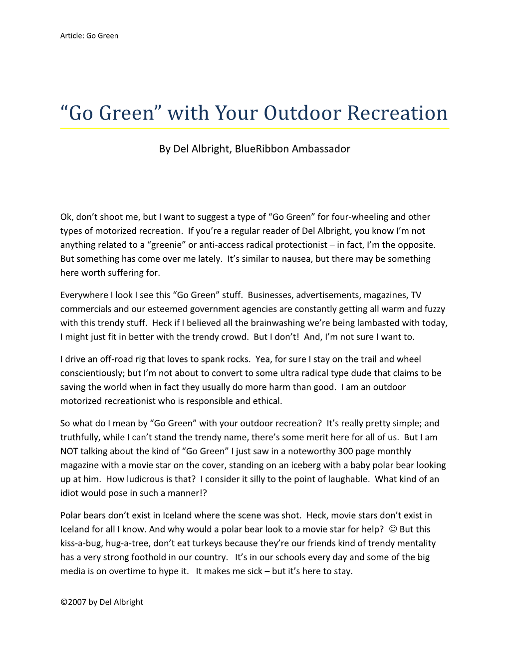 Go Green with Your Outdoor Recreation