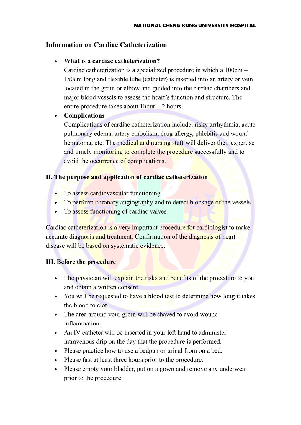 Information on Cardiac Catheterization