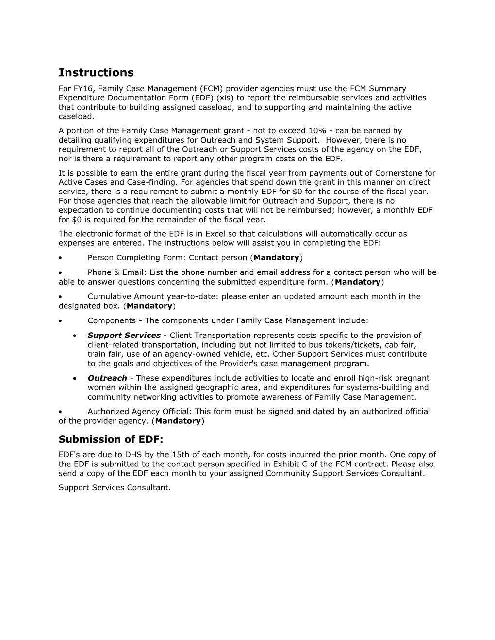 For FY16, Family Case Management (FCM) Provider Agencies Must Use the FCM Summary Expenditure