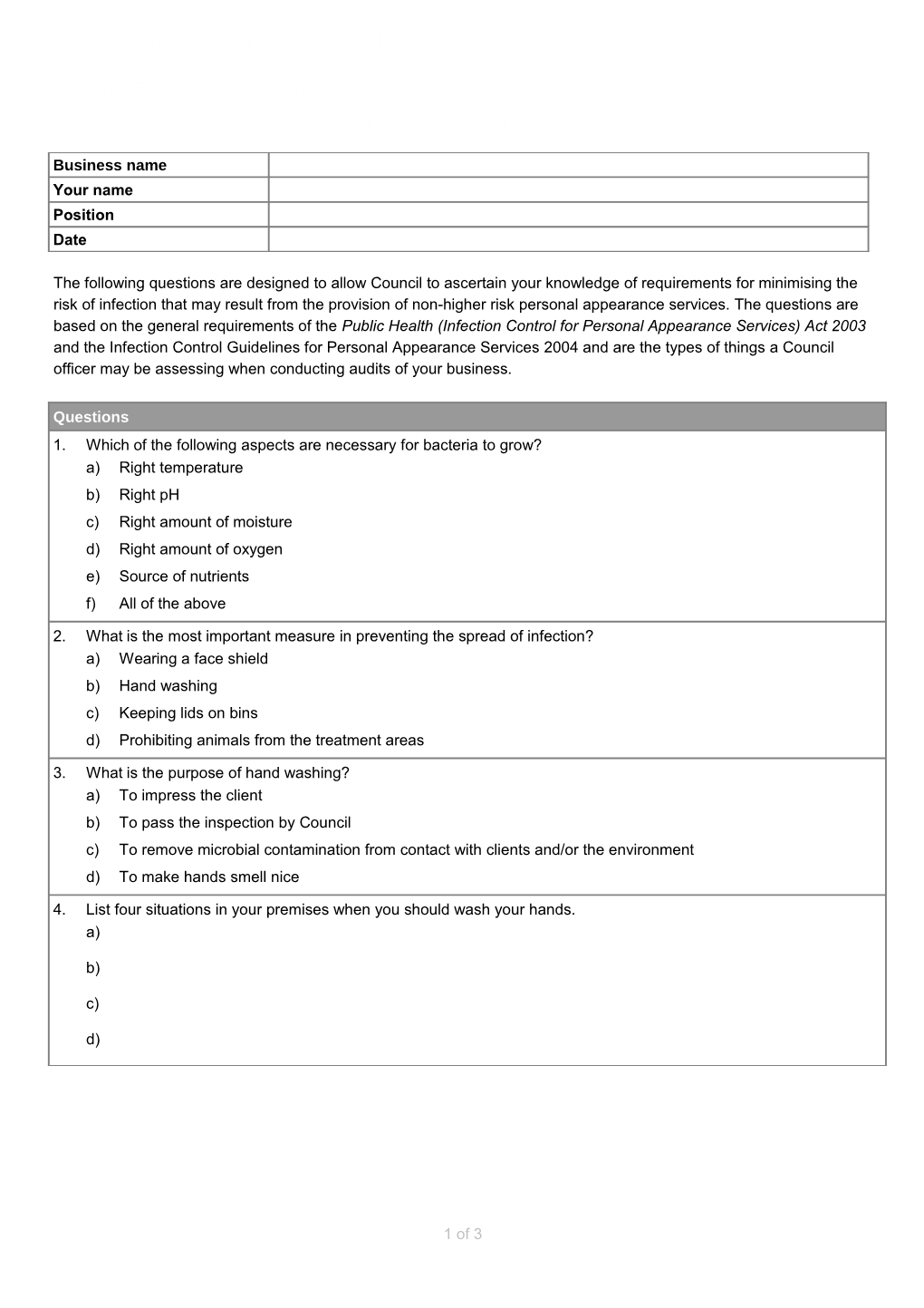 PAS Non-Higher Risk - Operator Knowledge Assessment Q's