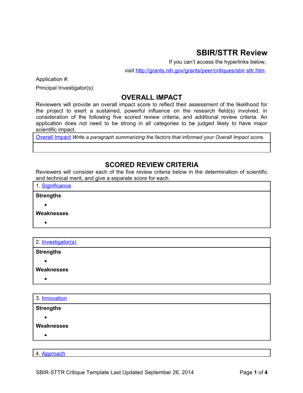 SBIR-STTR Review Critique Template