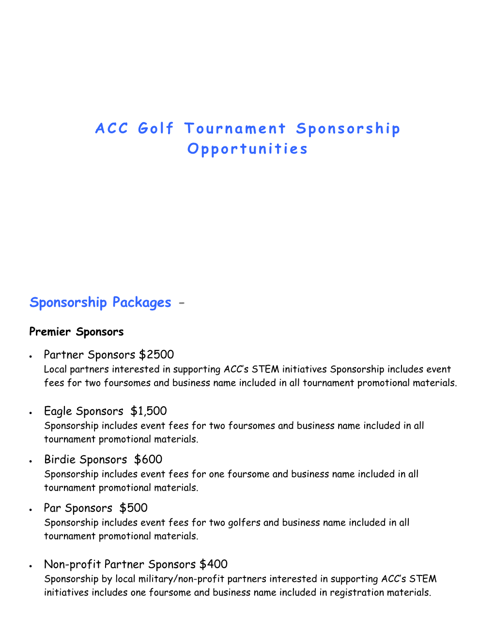 ACC Golf Tournament Sponsorship Opportunities
