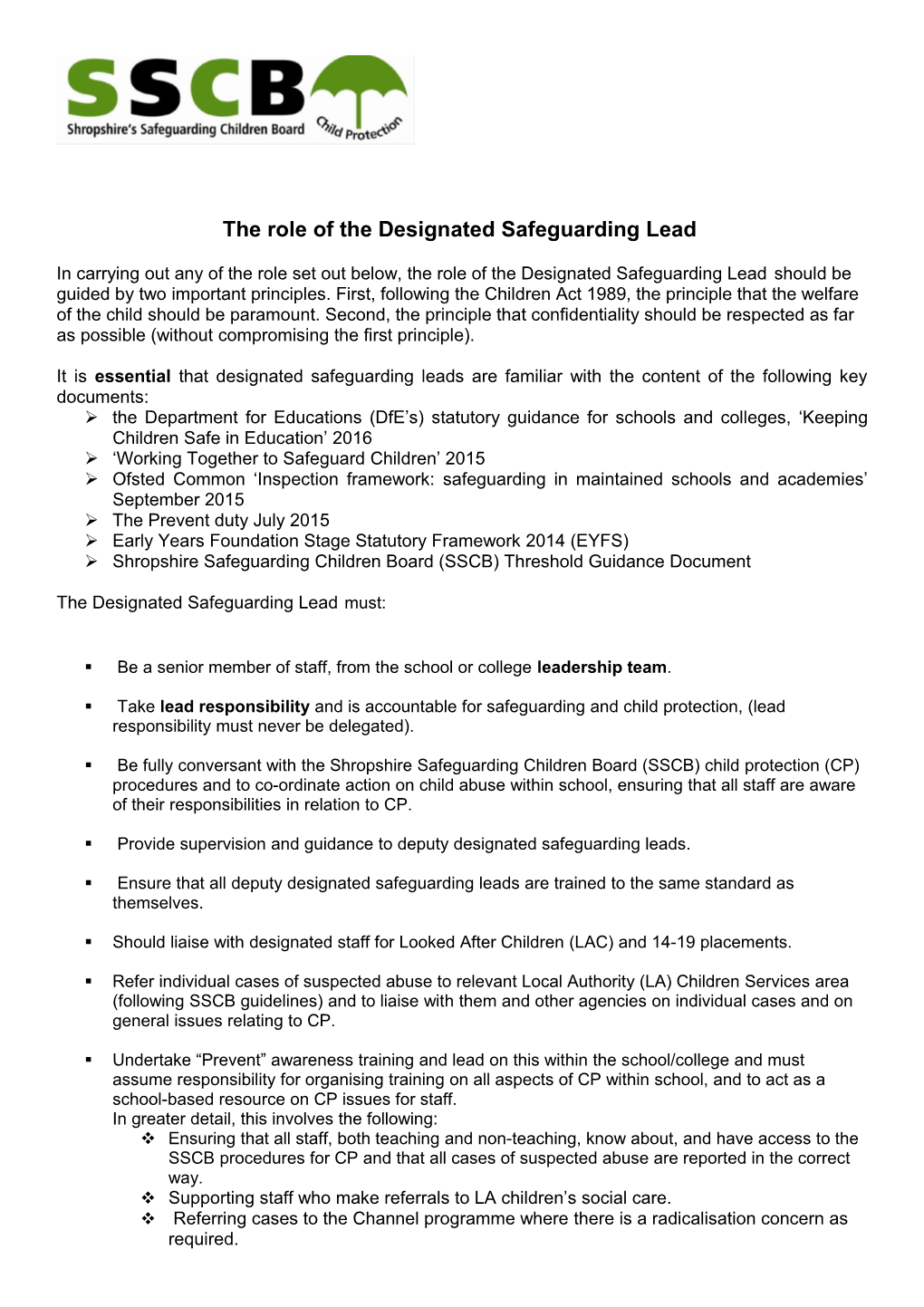 The Role of the Designated Safeguarding Lead