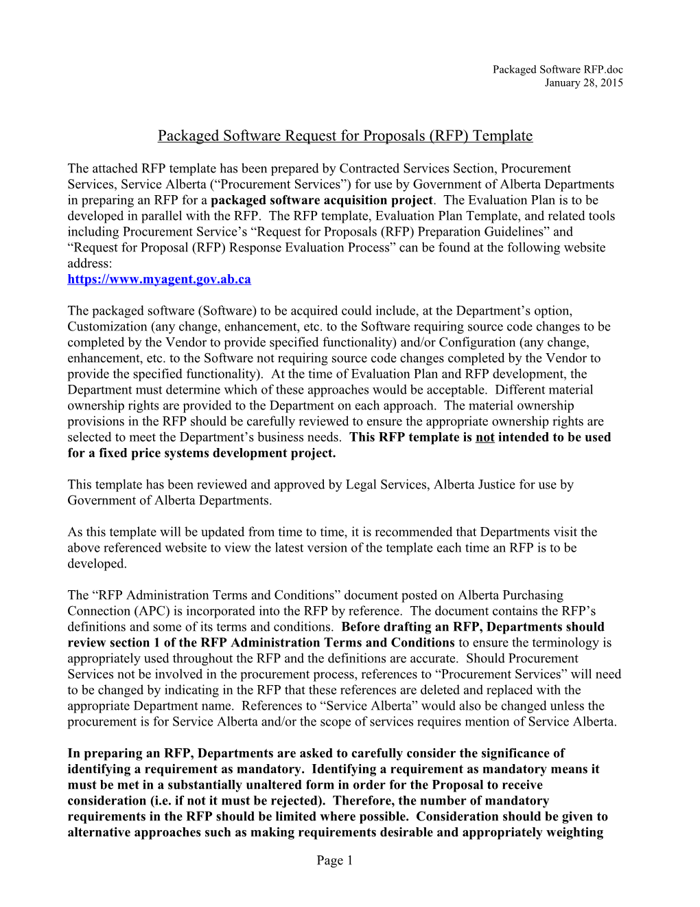 Packaged Software RFP Template